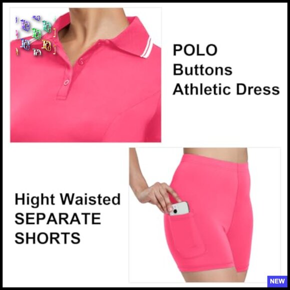 Tennis Dress Golf Athletic Short Sleeve High Waist A-Line Workout Dress - Picture 5 of 6